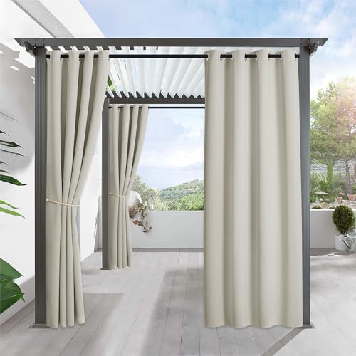 RYB HOME Outdoor Curtains for Patio Waterproof Block Sunlight Thermal Insulated Privacy Assured Thick Outside Curtains for Pergola, Deck, Gazebo, W52 x L90, Natural, 1 Panel by RYBHOME