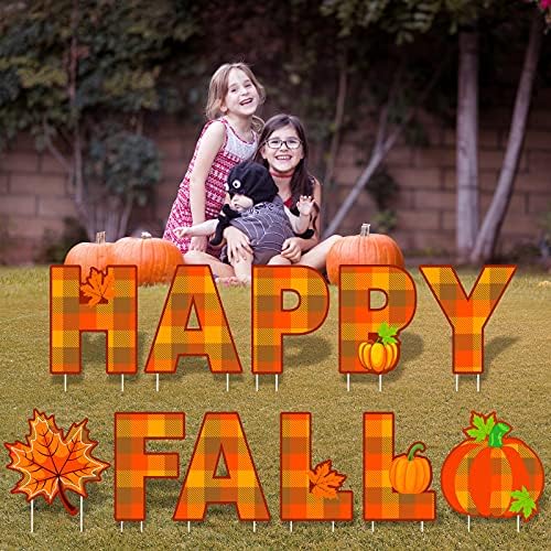 Elcoho 11 Pieces Thanksgiving Yard Signs with Stakes Happy Fall Pumpkin Maple Leaf Lawn Sign Autumn Harvest Lawn Decor for Fall Thanksgiving Home Patio Outdoor Walkway Party Supplies - Image 6