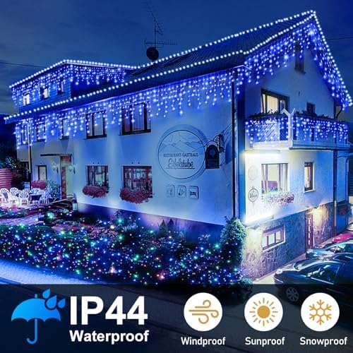 Christmas Lights Outdoor, 49FT 480 LED Ice Lights for Outside, 90 Drops Ice String Lights with 8 Modes, Waterproof Timer & Memory for Outside Decor, Yard, Garden, Eaves, Patio, Party (Blue) - Image 3