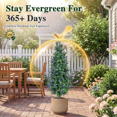 PATIO CHOICE 3ft Artificial Topiary Trees with Lavender Set of 2 Outdoor Faux Plants Artificial Realistic Fake Bushes Decorations for Outdoor Front Porch Garden (Lavender, 36in) - Image 4