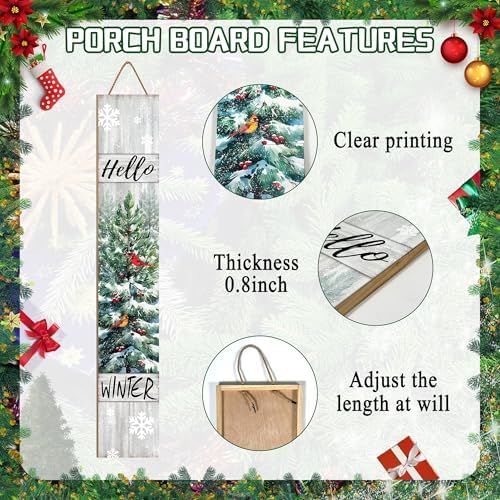 Welcome Standing for Front Porch, Hello Winter Sign for Xmas Door Decorations, Rustic Farmhouse Red Hanging Wall Sign for Christmas and Happy New Year Decor - Image 4