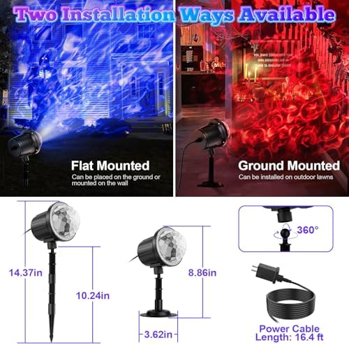(2 Pack) Halloween Christmas Projector Lights Outdoor - RGBW Ocean Wave LED Light Projector with Remote & Timer, IP65 Weatherproof for Yard, House Parties, Bedroom Ceiling Decor (Holiday Gift Idea) - Image 4