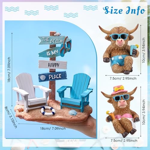 Wonderjune Beach House Decor Resin Sign Figurine for Mantle,Highland Cow - Image 3
