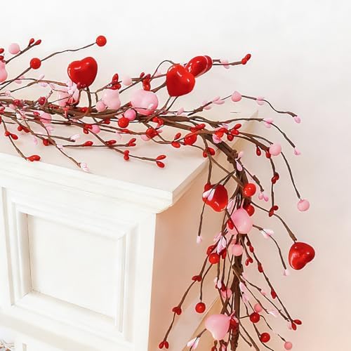 Valentines Day Garland, Pink Red Berry Heart Garland Valentines Day Decorations for Home, 5 Ft Valentine's Decor Centerpieces for Table Mantle Office Party Wedding Decor - Image 6