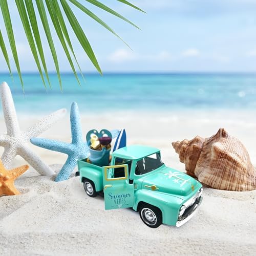 Beach Decor Metal Truck with Mini Fake Beach Buckets Surfboards Flip Flops - Image 6
