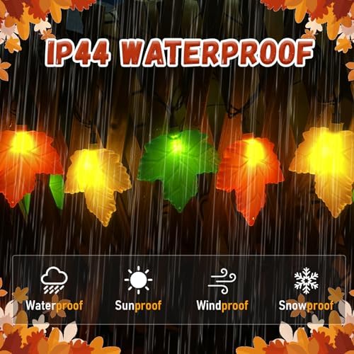 Fall Decorations Maple Leaf Lights, 8.5Ft Thanksgiving Decorations String Lights Outdoor with 10 LED Multicolor Maple Leaves Light, Plug in Fall Leaf Fairy Lights for Home Garland Window Harvest Party - Image 5