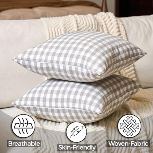 Grey Gingham Euro Pillow Sham Covers 26x26, Extra Large Gray Pillow Covers - Image 2