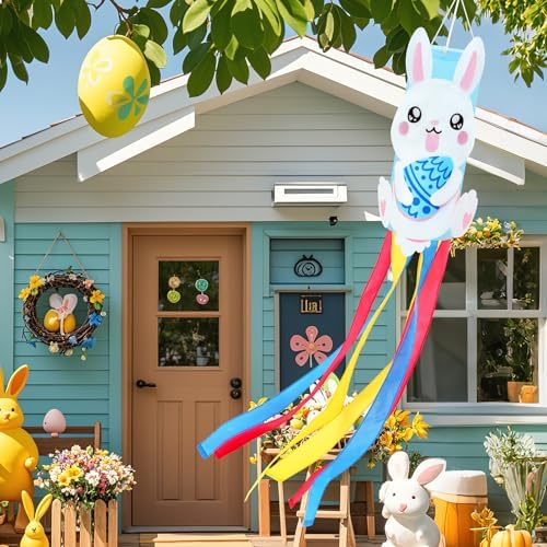 NOVWANG 40 Inch 3D Rabbit Bunny Easter Windsock, Spring Windsocks for Yard Garden Patio Balcony, Easter Outdoor Hanging Decorations - Image 5