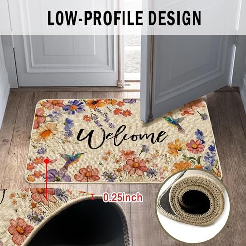 Wildflower Welcome Doormat 17"x29", Flower Spring Door Mat Indoor Entrance, Indoor Front Door mat, Non Slip Outdoor Entrance Mats, Low Profile Design Patio Porch Entryway Mats - Image 6