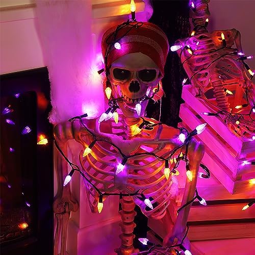 WATERGLIDE Halloween C6 String Lights, 33ft 100 LED Black Wire Fairy Lights with 29V Safe Adaptor, 8 Lighting Mode, Waterproof for Indoor Outdoor Patio Xmas Tree Party Decor, Orange & Purple - Image 2