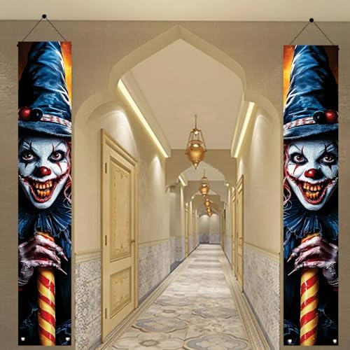 2PCS Scary Clown Halloween Porch Banners 71x12 Inch Vertical Hanging Door Signs, Creepy Haunted House Front Porch Outdoor Decorations for Trick or Treat Horror Party Entrance - Image 7