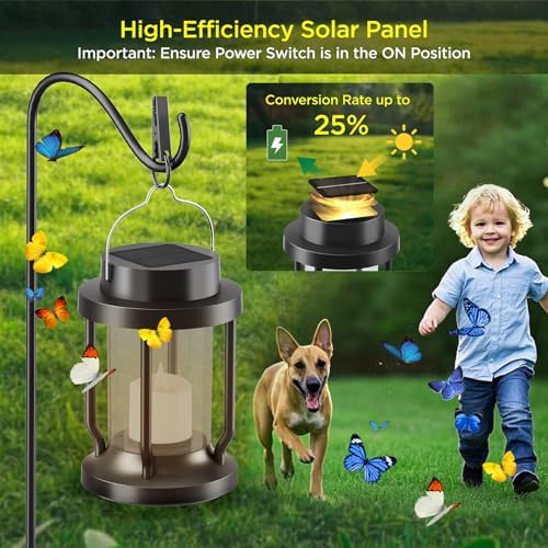 Solar Lantern Outdoor & Indoor Use – Hanging Solar Lights with Realistic Flickering Flameless Candle, Weatherproof for Gardens, Patios, Trees, and Lawns (Black + Gray, 1 Pack) - Image 4