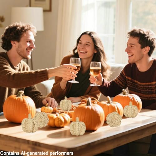 naturevibe 4.3 Inch Braided Cornhusk Pumpkin Decor Set of 6 Fall Home Decor - Image 6