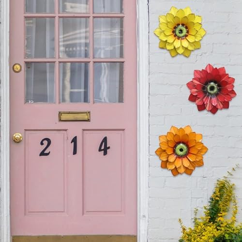 hogardeck Metal Flower Wall Decor - 3 Pcs Outdoor Wall Art Backyard Decorations Spring Decor Hanging for Kitchen, Living Room, Bathroom - Image 7