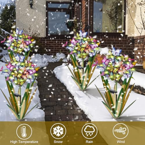 Homight Solar Metal Agave Butterfly Flower Stick Garden Sculpture Outdoor Gift Solar Garden Christmas Lights Swaying Butterfly Garden Lights Solar Outdoor (2 PCS Light Green) - Image 5