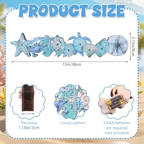 Yousoontic Summer Ocean Table Decorations with LED Lights, 3D Coastal Wooden Centerpieces for Tables, Nautical Starfish Turtles Beach Table Decor for Home Mantel Desk, Summer Party Decorations - Image 5