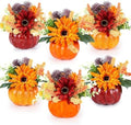Set of 6 Mini Fall Pumpkin with Artificial Flower Decorations Thanksgiving Sunflower Centerpieces for Tables Harvest Fall Table Floral Decor Autumn Fireplace Mantle Living Room Home Kitchen Party by Unknown