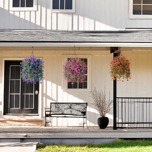 Artificial Faux Hanging Flowers Plants Basket for Outdoor Spring Home Decor - Image 5
