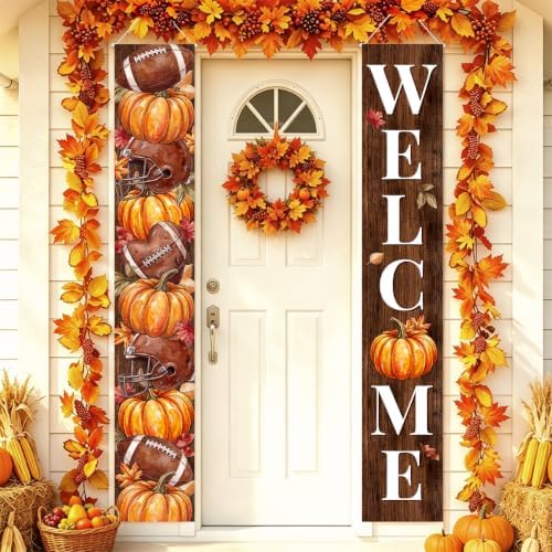 Fall Welcome Banner Porch Sign Football Banner Front Door Outdoor Decor by Xiolcxdr
