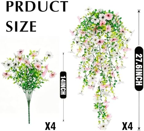 Artificial Flowers for Outdoors,8PCS Hanging Outdoor Faux Plants,UV Resistant Fake Flowers for Outdoor Planters,Realistic Fake Plants Spring Decor for Porch,Patio,Yard (PinkWhite) - Image 2