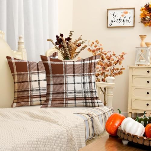 RABUSOFA Fall Pillow Covers 20x20 Tartan Plaid Fall Decorations for Home - Image 3