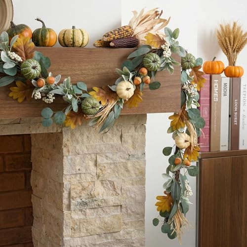 Valery Madelyn 9ft Fall Garland for Mantle with Pumpkins - Image 2