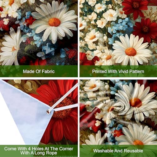 Front Door Covers Decorative, Independence Day Flower Design Door Curtain 70.8 x 35.4 Inch for Porch Outdoor Indoor Home Decor - Image 3