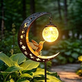Hummingbird Moon Solar Garden Stake Light,Solar Garden Lights Outdoor Decor,Crackle Glass Fairy Lights,Solar Lights for Garden,Metal Stake Ornament for Patio Lawn Pathway Decor (Hummingbird) by HAEYIA