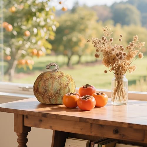DiliComing Fall Decorations for Home Fake Pumpkin - 6.5 Inch Artificial Pumpkin Halloween Decor, Decorative Resin Leaf Pumpkin Table Accent for Halloween, Fall Harvest and Thanksgiving - Image 5