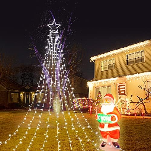 Christmas Decoration Lights, Outdoor Christmas String Lights 320 LED 11.5Ft Waterfall Tree Light with Big Star Topper Waterproof 8 Light Modes for Xmas New Year Holiday Yard Outdoor Indoor Decor - Image 7
