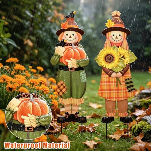 MUMTOP Fall Scarecrow Garden Yard Stake Set of 2,Thanksgiving Outdoor Decor - Image 3