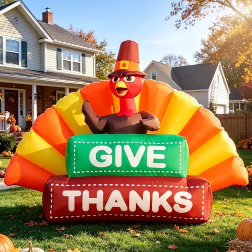 Domkom 6FT Thanksgiving Inflatable Turkey Give Thanks Sign Yard Decoration - Image 3