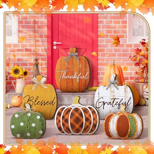 Moucuny Set of 6 Farmhouse Outdoor Fall Decoration for Home Porch, Pumpkin - Image 6