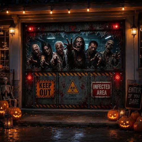 Halloween Garage Door Cover 8x7FT Zombie Containment Lab Outdoor Decor - Image 7