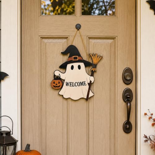 Halloween Decorations - Halloween Wooden Ghost Welcome Sign for Front Door - Image 5