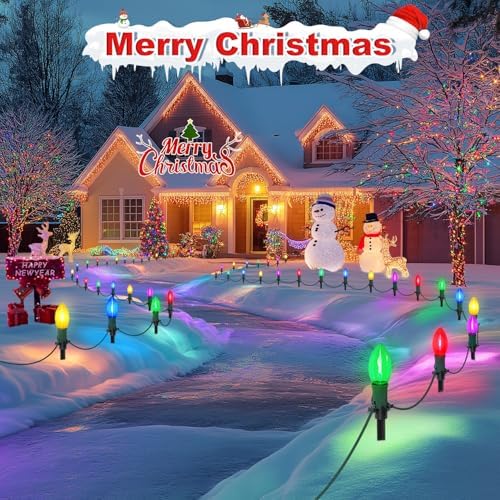 USOKYO 45Ft C9 Led Christmas Pathway Lights Outdoor, 30 Multicolor Bulbs Waterproof Connectable Christmas Walkway Lights for Driveway, Yard, Lawn, Sidewalk Decorations - Image 2
