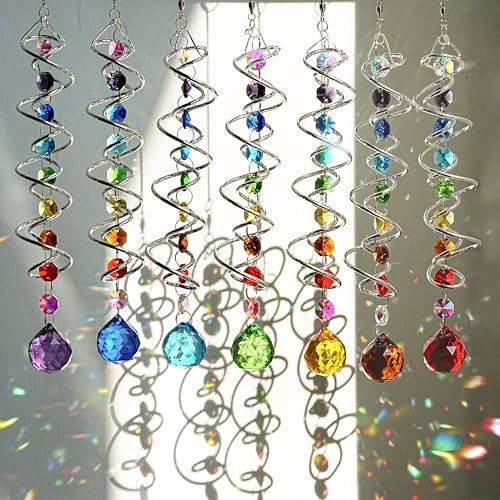 7 Pcs Crystal Gazing Ball Spiral Wind Spinner Suncatcher Garden Decor by HDHYALINEDORA