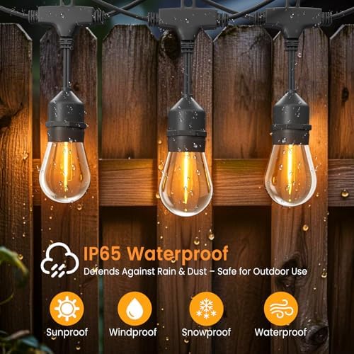 72ft Outdoor String Lights with Remote & Dimmer,36+2 Commercial Grade IP65 Waterproof Bulbs, 2700K Warm White,3 Lighting Modes & Timer,Includes 40 Cable Ties for Patio,Garden, Party - Image 2