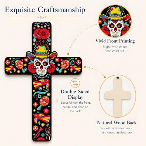 Day of The Dead Decorations - 2PCS Dia de los Muertos Cross Wall Decor - Image 3