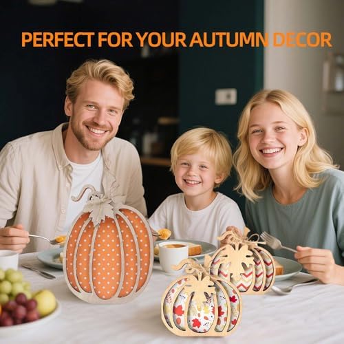 Fall Pumpkin Decor, 3Pcs Fall Decorations for Thanksgiving, Hand-Carved Rustic Farmhouse Table Centerpiece for Autumn Harvest Home Decor, Indoor & Outdoor Seasonal Ornaments - Image 2
