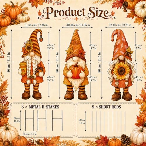 3 Pcs Fall Yard Decoration Autumn Gnome Yard Sign Stakes Outdoor Lawn Decor - Image 2