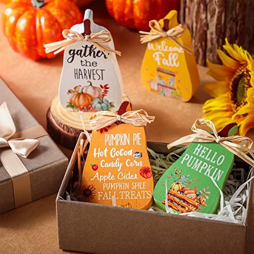 Jetec 4 Pcs Fall Decor Wooden Pumpkin Decorations Thanksgiving Decor - Image 4