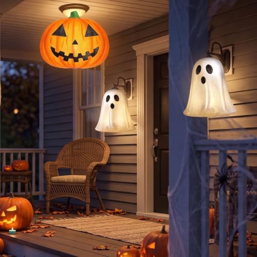 Aurelema Halloween Pumpkin Ghost Porch Light Cover - Flexible Light Cover Classic Shape for Home Fixtures Outdoor Decoration (2 Pcs,Pumpkin and Ghost) - Image 6