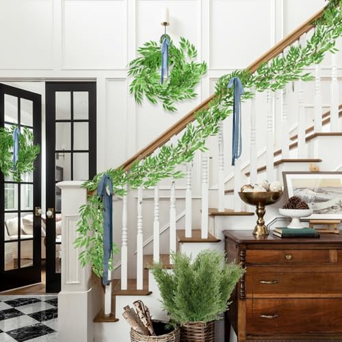 RECUTMS Artificial Silk Willow Leaves Twig Garland 2Pc 6Ft Light Green Vine - Image 5