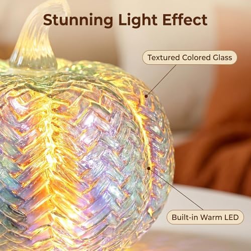 Fall Decor,Mercury Glass Light up Pumpkin Lights with Timer(Colorful) - Image 2