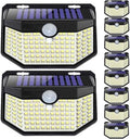HMCITY Outdoor Solar Lights 120 LED with Motion Sensor and 3 Lighting Modes, IP65 Waterproof, 130 ° Wide Solar Wall Lights Powered for Garden Patio(Front Button 10Packs, Black Shell-Daylight White) by LightingUpYourLife