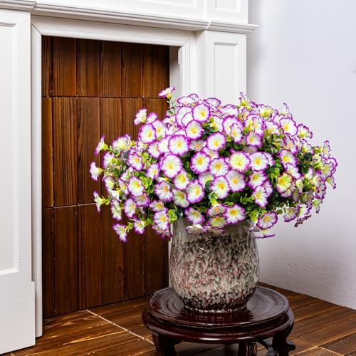 Artificial Flowers for Outdoor 16 Bundles Fake Morning Glory,purple/white - Image 5