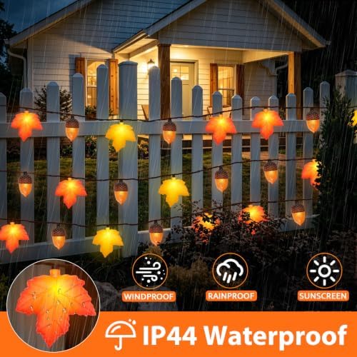Fall Decor Acorn Fall Lights, 8.5FT 10 LED 3D Maple Leaf & Acorn Lights Plug in Connectable Indoor Outdoor, Autumn Thanksgiving Harvest for Fall Decorations - Image 5