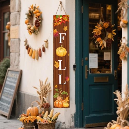 Fall Welcome Sign for Front Porch Standing, Autumn Leaves Wooden Outdoor Porch Sign, Farmhouse Hanging Wall Sign for Autumn Outdoor Yard Wall Decorations 47.2" H (Brown) - Image 7