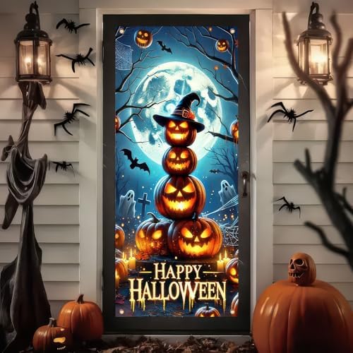 BlissYard Halloween Door Cover Pumpkin Tower Graveyard 71 x 35 Inch - Image 3